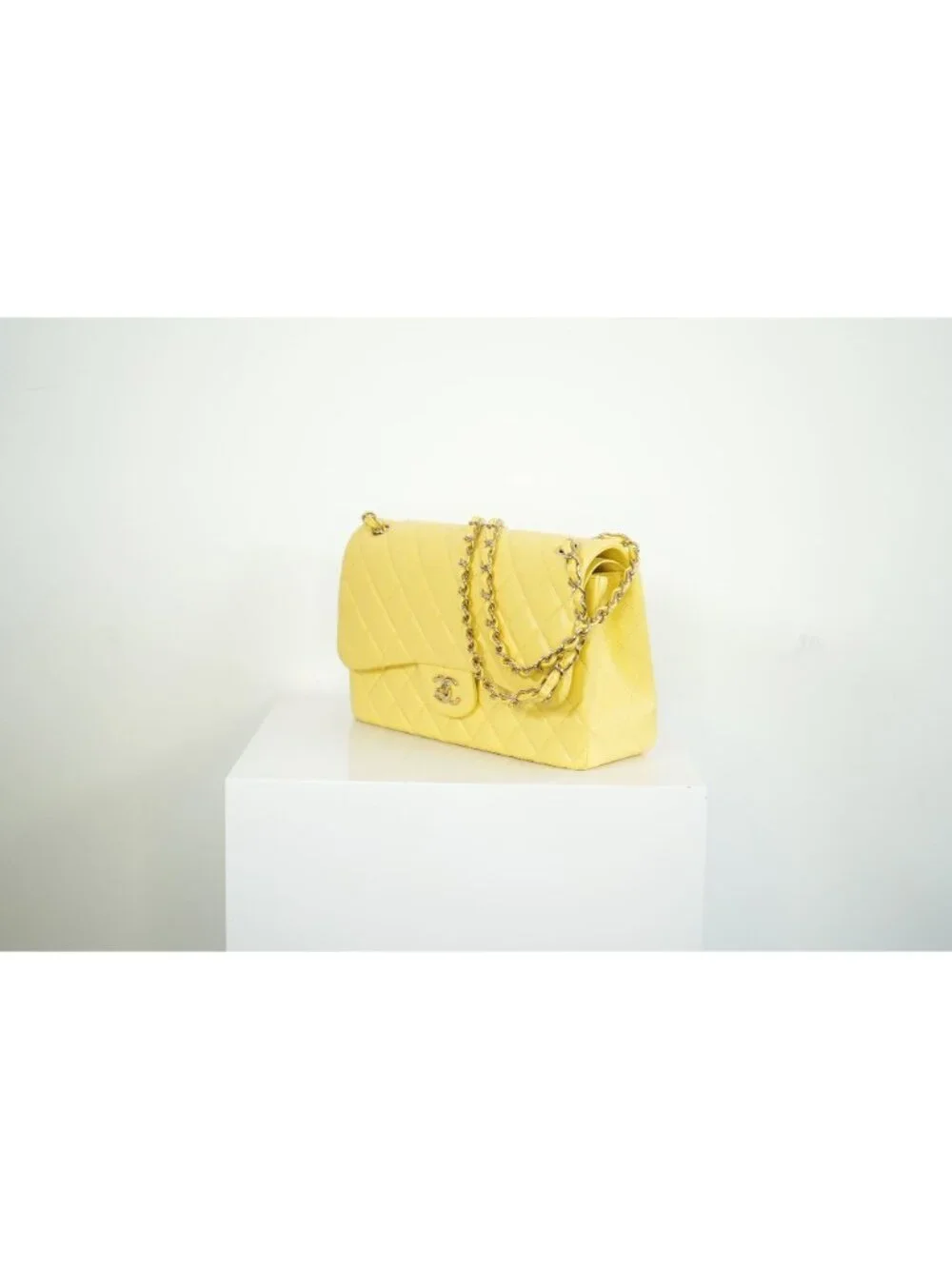 Chanel Flap Caviar Large Double Flap Yellow Full Set